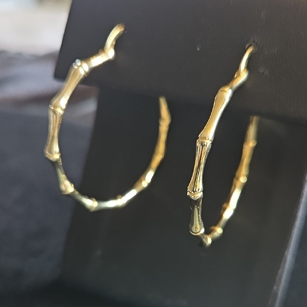 Gold Bamboo Hoop Earrings - Picture 3 of 8